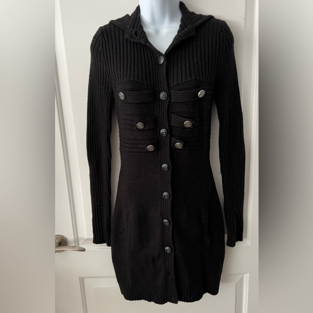 Guess Black Ribbed Cardigan Sweater